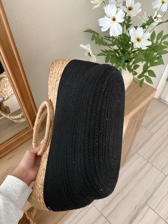 Vera Straw Tote Bag with Black Base and Round Handles - Picture 8 of 8